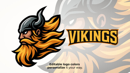 Windblown Viking Mascot Logo with Flowing Beard – Esports or Fantasy Warrior Vector
