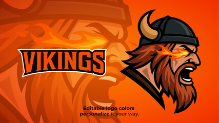 Flaming Viking Mascot Logo with Fire Eyes – Esports or Gaming Avatar Vector
