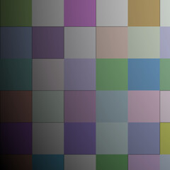 Abstract mosaic pattern with a variety of colored squares and a vignette effect is displayed.