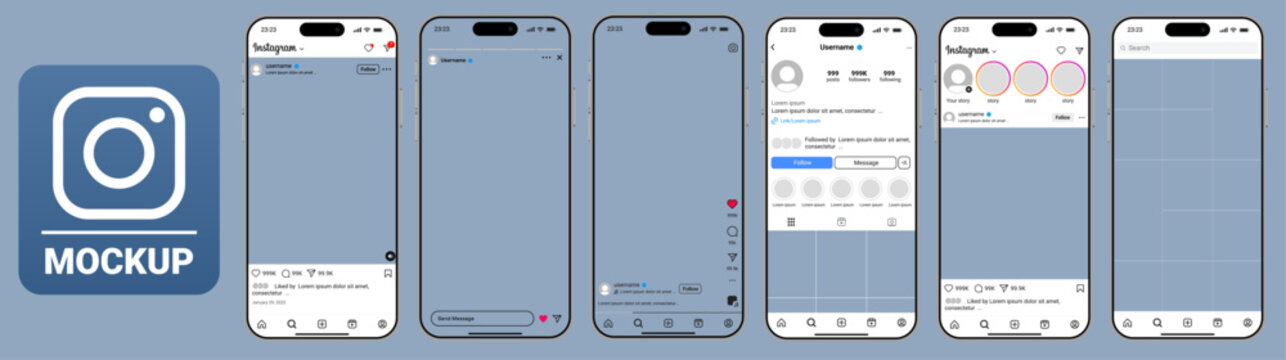 Instagram Post Reels Story Home Profile and Explore mockup update with iPhone 16 Pro Max in PNG. Social media template for Instagram UI and social network app interface design.	