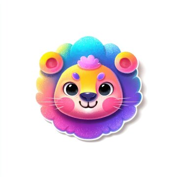 Naklejki colorful cute lion sticker with cartoon mane, glossy surface, isolated on white background