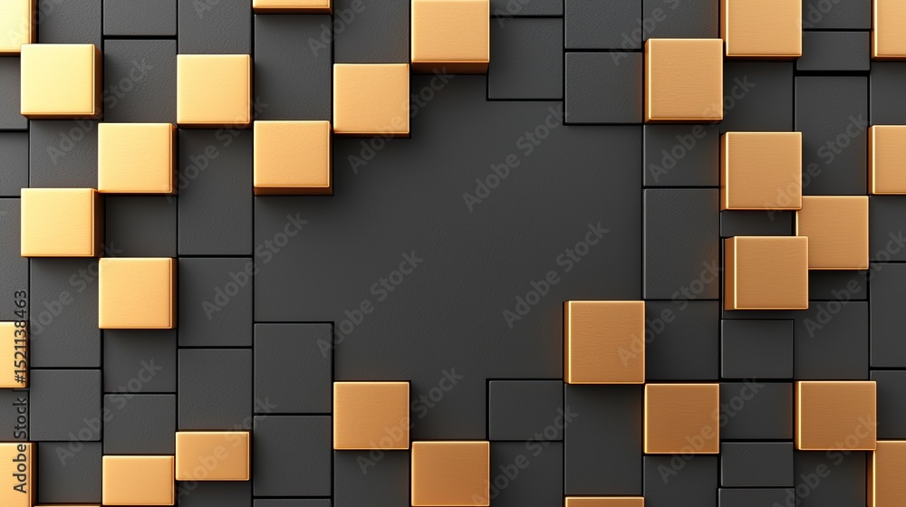 Poster gold and black cubes arranged with a central open space