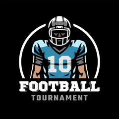 American football player logo, emblem on dark background.