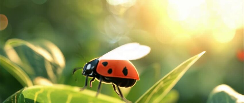 Discover a stunning macro shot capturing ladybugs on vibrant leaves, illuminated by a soft, backlit glow. This enchanting image showcases the beauty of nature, evoking warmth and serenity.