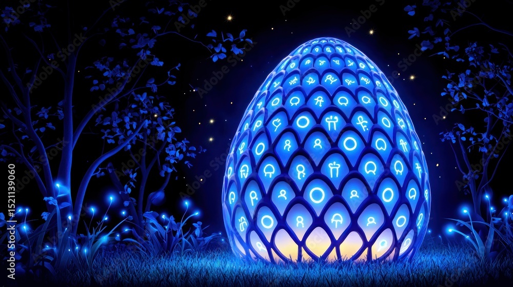 Poster an illuminated mystical egg rests within a dark magical forest