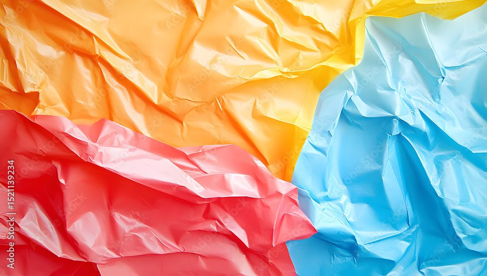 Poster retro-style abstract background featuring crumpled plastic texture and colorful design
