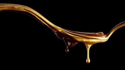 liquid milk chocolate stream pouring with golden highlights, perfect lighting, realistic and cinematic style