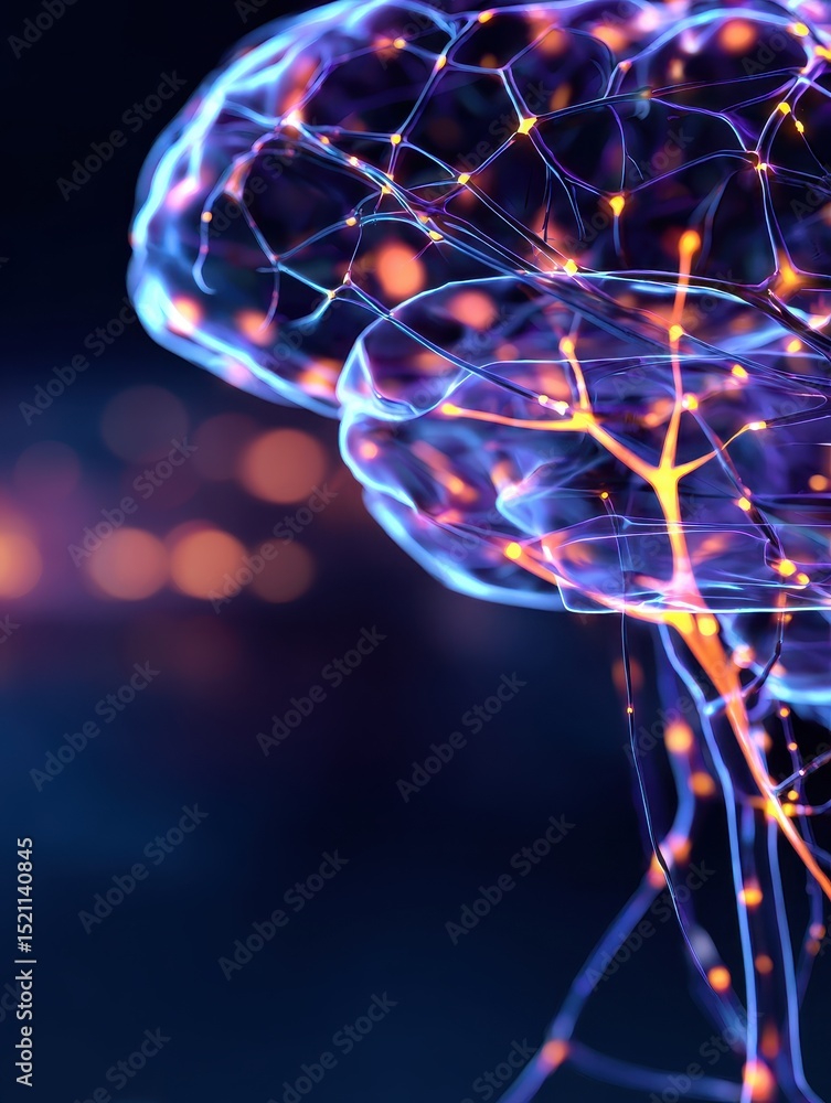 Poster abstract representation of a neural network with glowing connections against a blurred background
