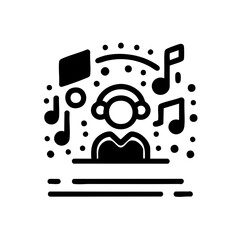 Minimalist monochrome illustration of audio producer with headphones surrounded music representing digital session work