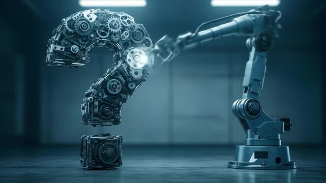 Futuristic Robotic Arm Interacting With Question Mark