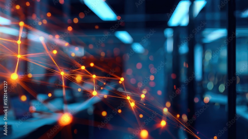 Poster abstract representation of digital connections in a modern office environment with blurred backgroun