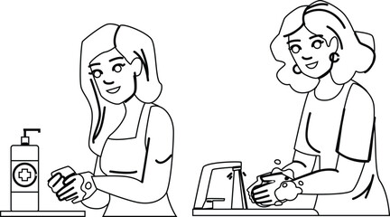 bathroom hand washing woman vector