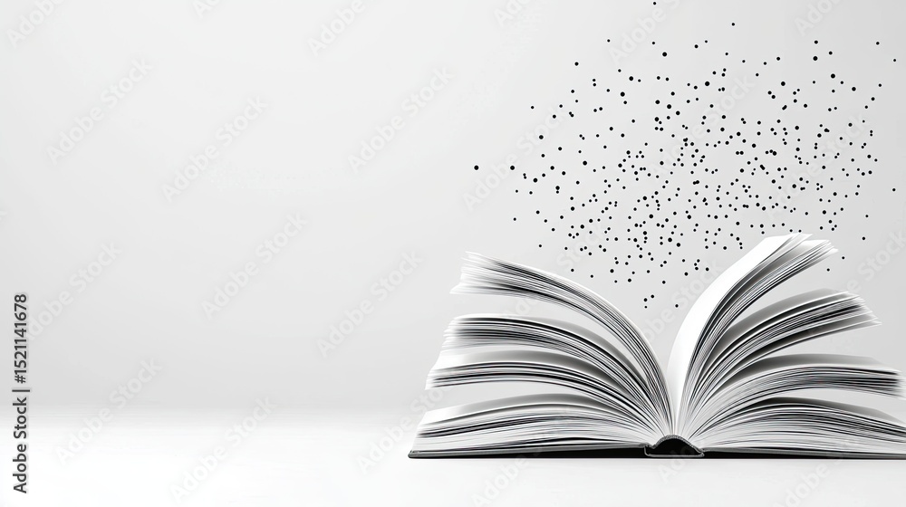Poster Open book with particles floating above the pages
