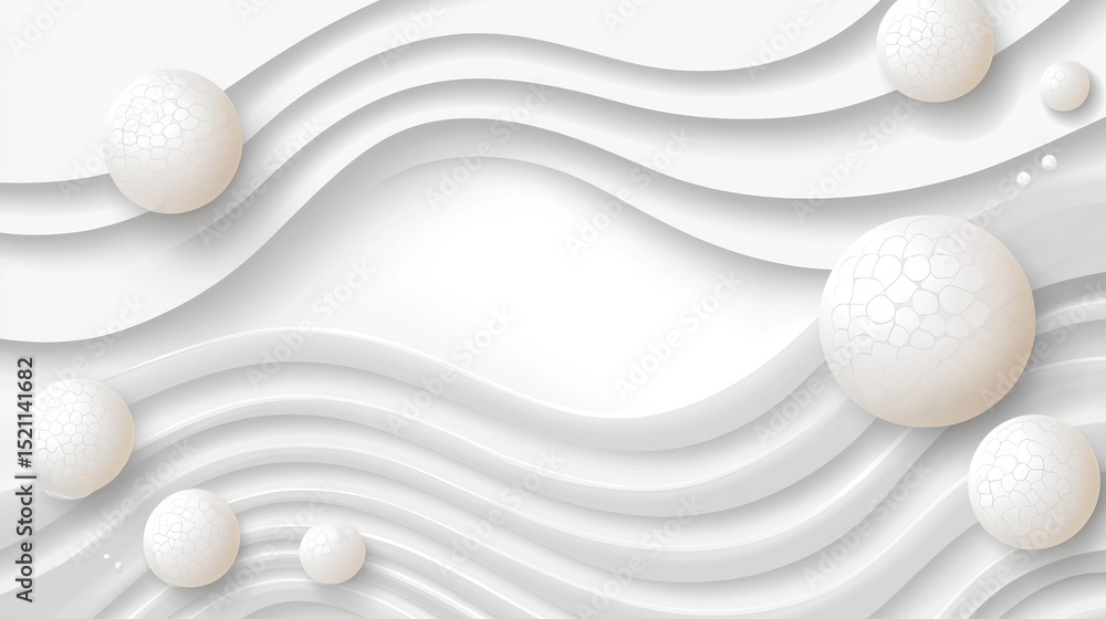 Poster elegant white abstract background with curved lines and spheres