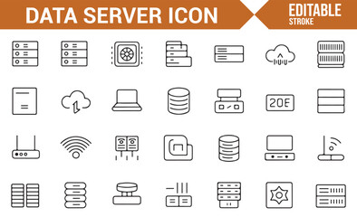 Data Storage and Server Management Icons for IT Infrastructure Design