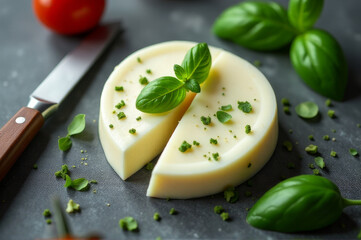A piece of cheese and a knife sitting on a table, perfect for still life photography or culinary settings