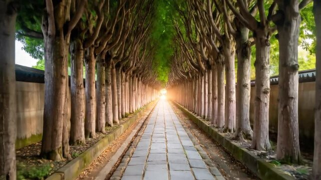 Tree Lined Path Perspective Walkway