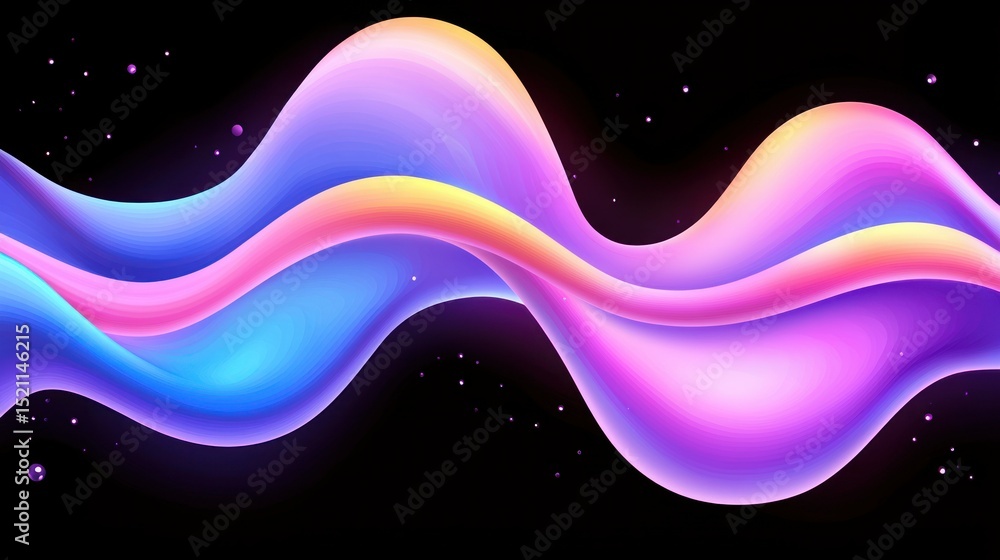 Aufkleber abstract colorful flowing shapes wave across a black background