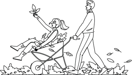 autumn leaves wheelbarrow couple vector