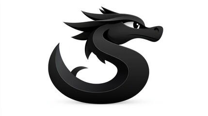 Stylized black dragon coiled in an s shape illustration