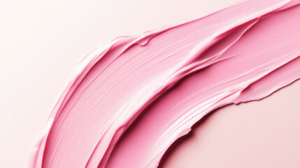 Smooth pink cosmetic cream or makeup foundation smeared on a soft beige background. Generative AI