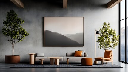 Farmhouse inspired industrial chic living room with rustic decor