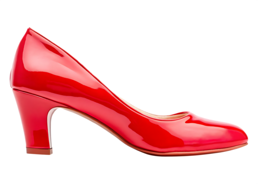 side view of a single red women high heeled pump isolated on white background PNG