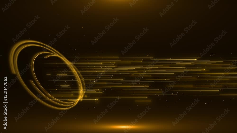 Poster tunnel gold digital particles dots line circle tech futuristic science technology, rays lines partic