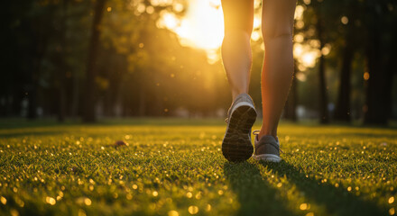 Morning jogging adventure urban park lifestyle image serene nature low angle health and wellness concept