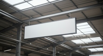 Industrial space with blank signage warehouse interior visual content urban setting wide angle view branding opportunity