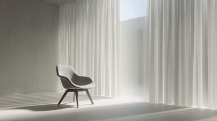 Fototapeta premium elegant armchair placed in minimalist environment featuring clean background and ultrabright lighting