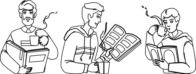 read man reading book coffee vector