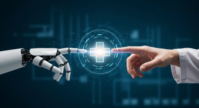 Advancing healthcare technology human-robot collaboration in medicine digital environment visual interaction future of health - Powered by Adobe