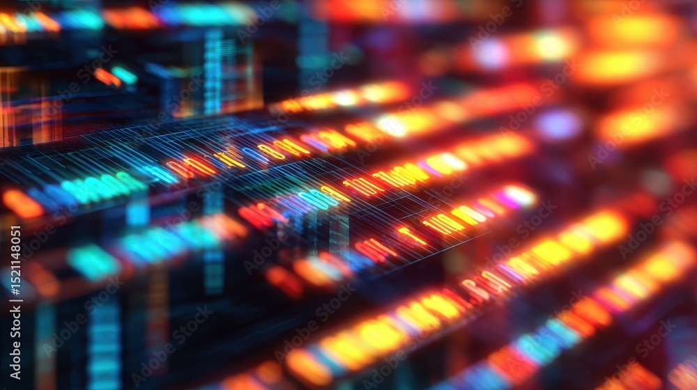 Poster abstract colorful digital data streams illuminated with vibrant lights in a futuristic setting