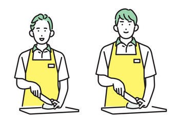 シンプル　イラスト　家事代行サービスの男性と女性 人物セット