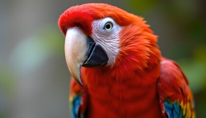 Obraz premium Vibrant Scarlet Macaw Portrait Close up of a Vivid Red Parrot