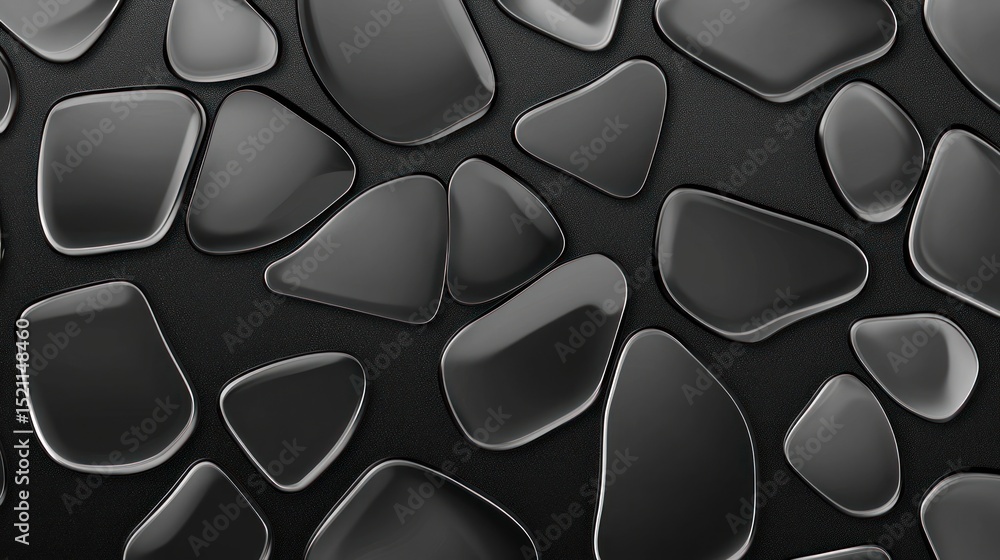 Poster dark metallic pebbles set within matte black surface background