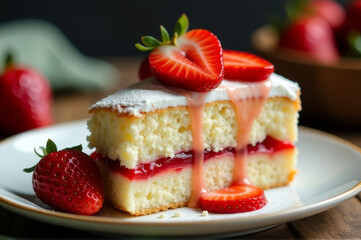 Fresh strawberries arranged on a plate with a simple cake as the base, perfect for a sweet treat or dessert table