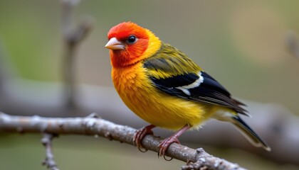 Vibrant Male Bullock s Oriole Perched on Branch Detailed Close up