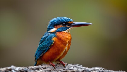 Vibrant Male Common Kingfisher Bird Perched on Log Detailed Closeup Wildlife Photography