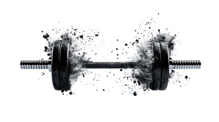 Barbell with Exploding Dust on Transparent Background