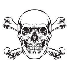 line art skull with crossbones. Pirate symbol Jolly Roger sketch engraving vector illustration. logo illustration with premium quality vector