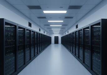 Fototapeta premium Modern data center with rows of servers, bright lighting, and a clean, organized environment