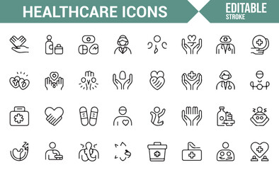 Set of Healthcare Icons Representing Medical Professionals and Health Services


