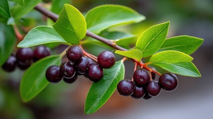 Luscious berry clusters among verdant leaves