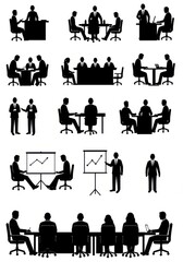 Silhouetted people in office meeting vector illustration