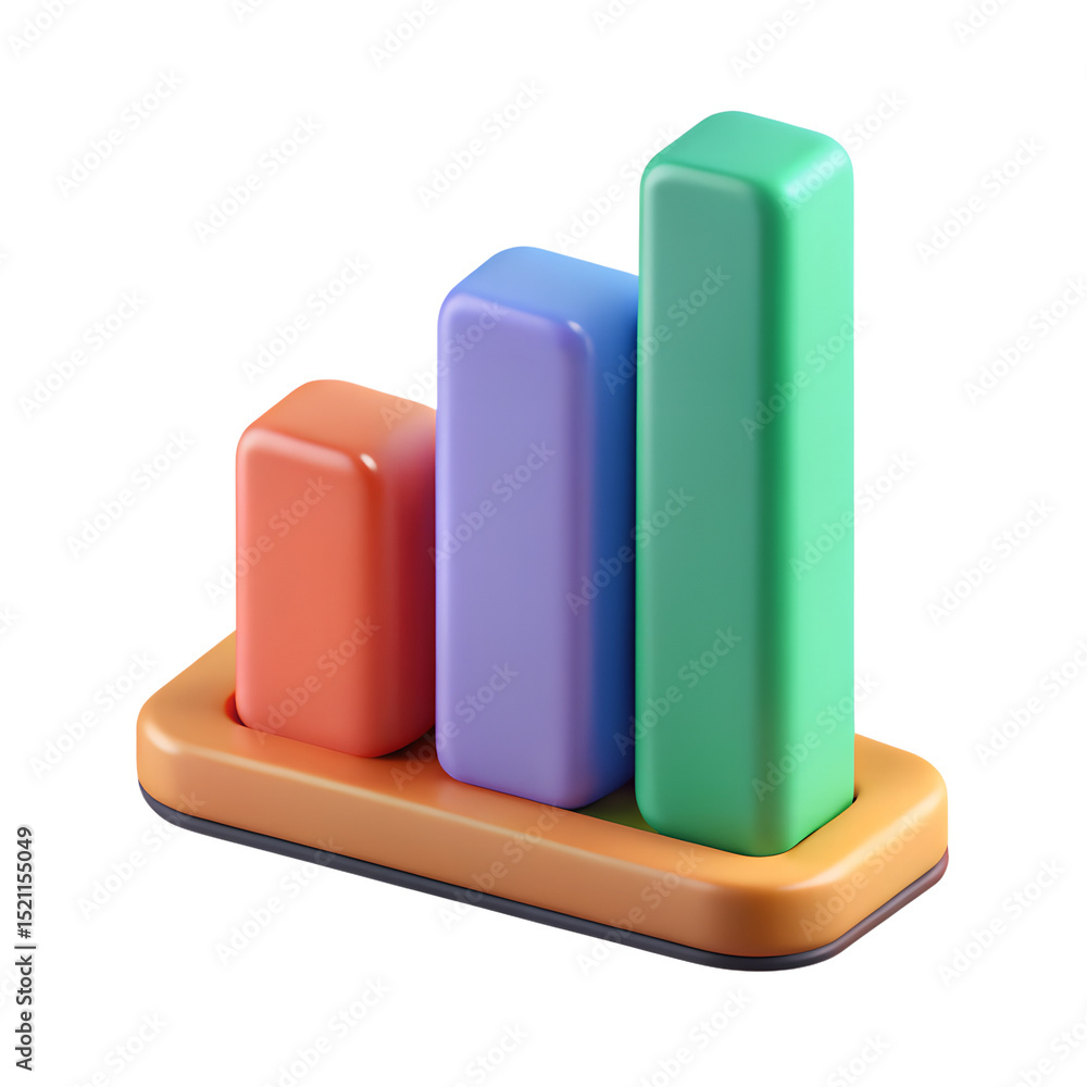 Poster 3d glossy bar chart icon representing data analysis and business growth