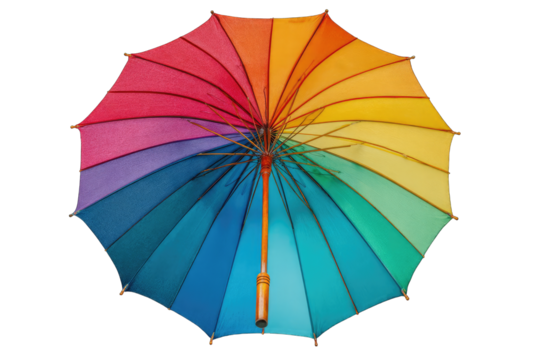 Colorful umbrella, top view isolated on transparent background