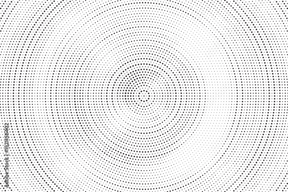 Aufkleber Radial halftone gradient background. Dotted concentric texture with fading effect. Black and white circle shade wallpaper. Grunge rough vector. Monochrome backdrop