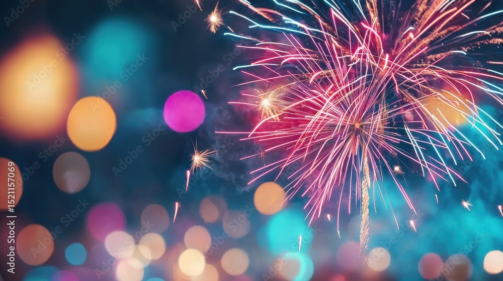 Poster dazzling display of vibrant fireworks exploding in a captivating night sky creating a mesmerizing an